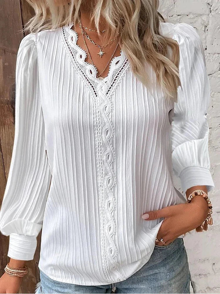 Women's Lace Stitching Shirt Loose