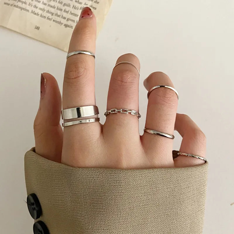 Silver Color Crystal Rings Set Women,