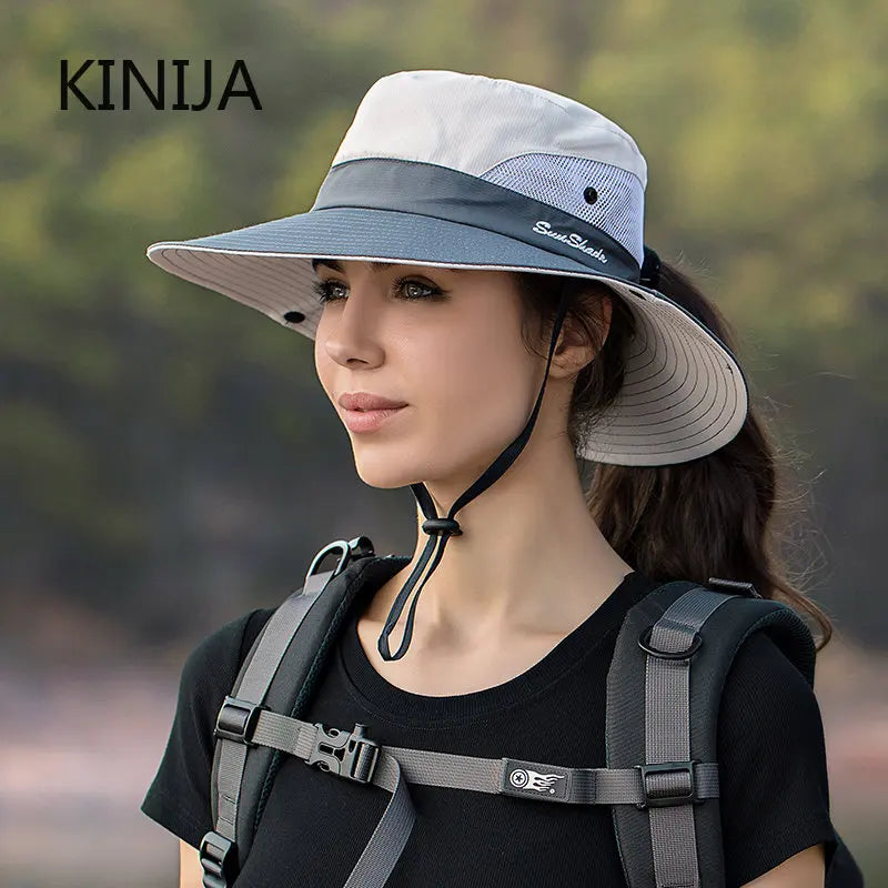 Women Ponytail Fisherman Hat Waterproof