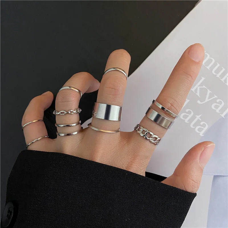 Silver Color Crystal Rings Set Women,