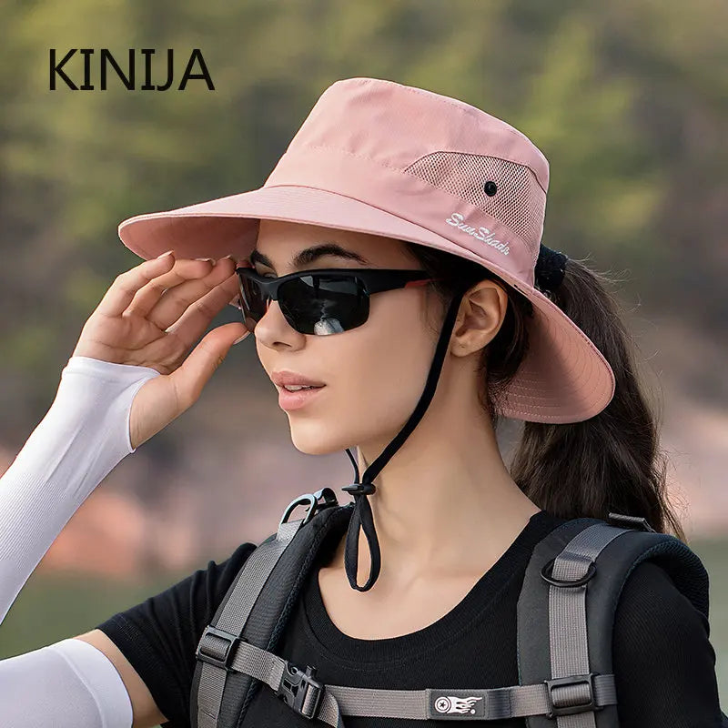 Women Ponytail Fisherman Hat Waterproof