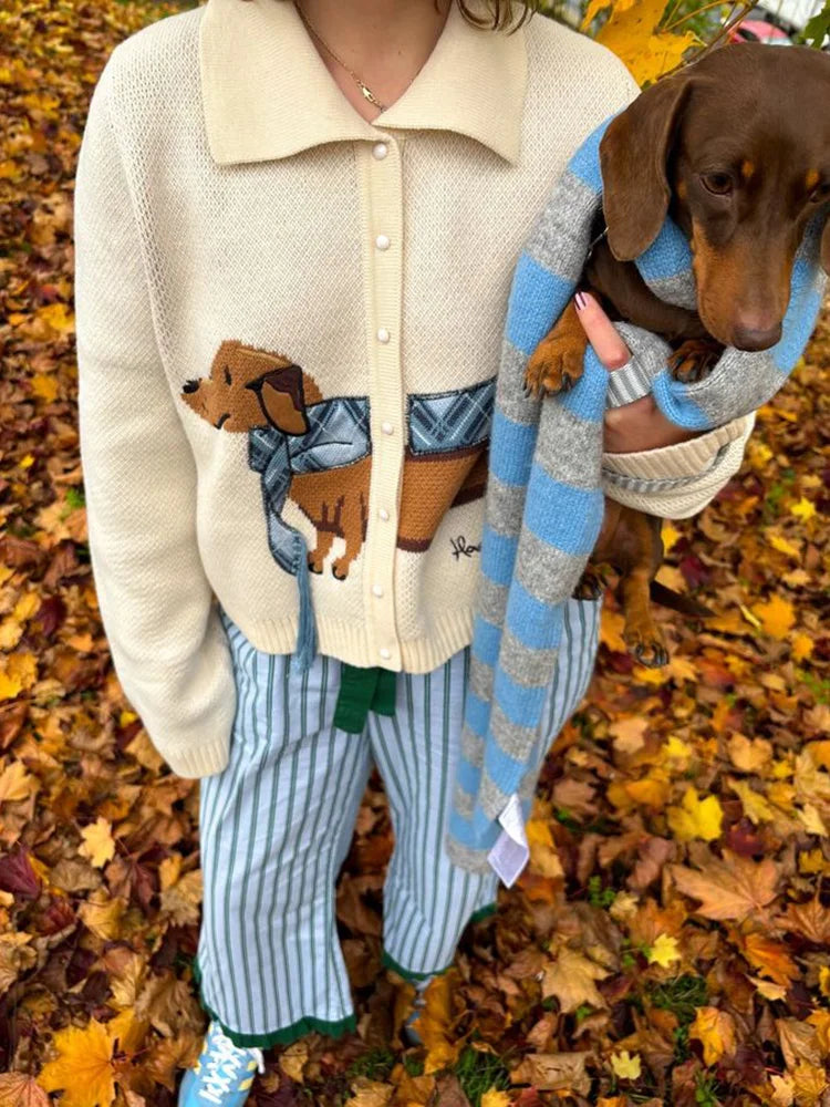 Chic Puppy Pattern Knit Cardigan