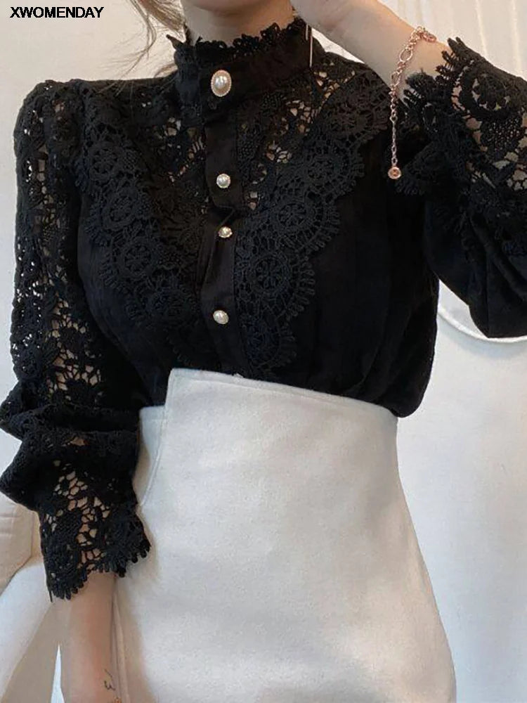 Women Chiffon Button Turtleneck Shirt