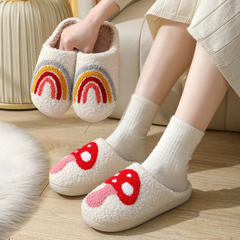 Popular Colorful Rainbow Plush Slippers