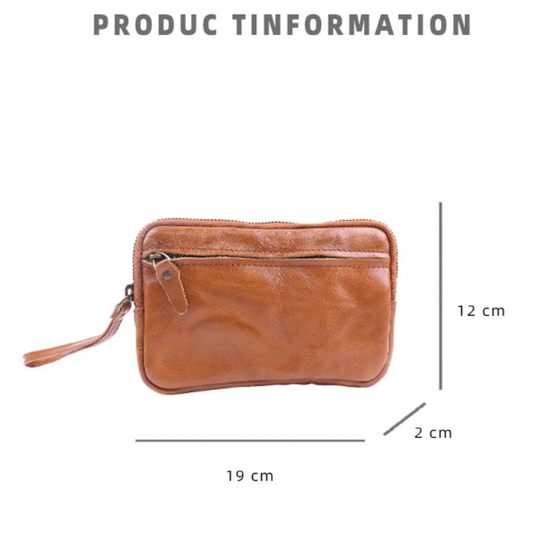 Vegetable Tanned Leather Zipper Purse