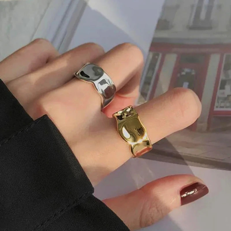 3Pcs Vintage Irregular Pleated Open Ring