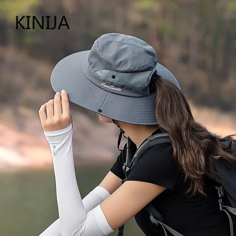 Women Ponytail Fisherman Hat Waterproof