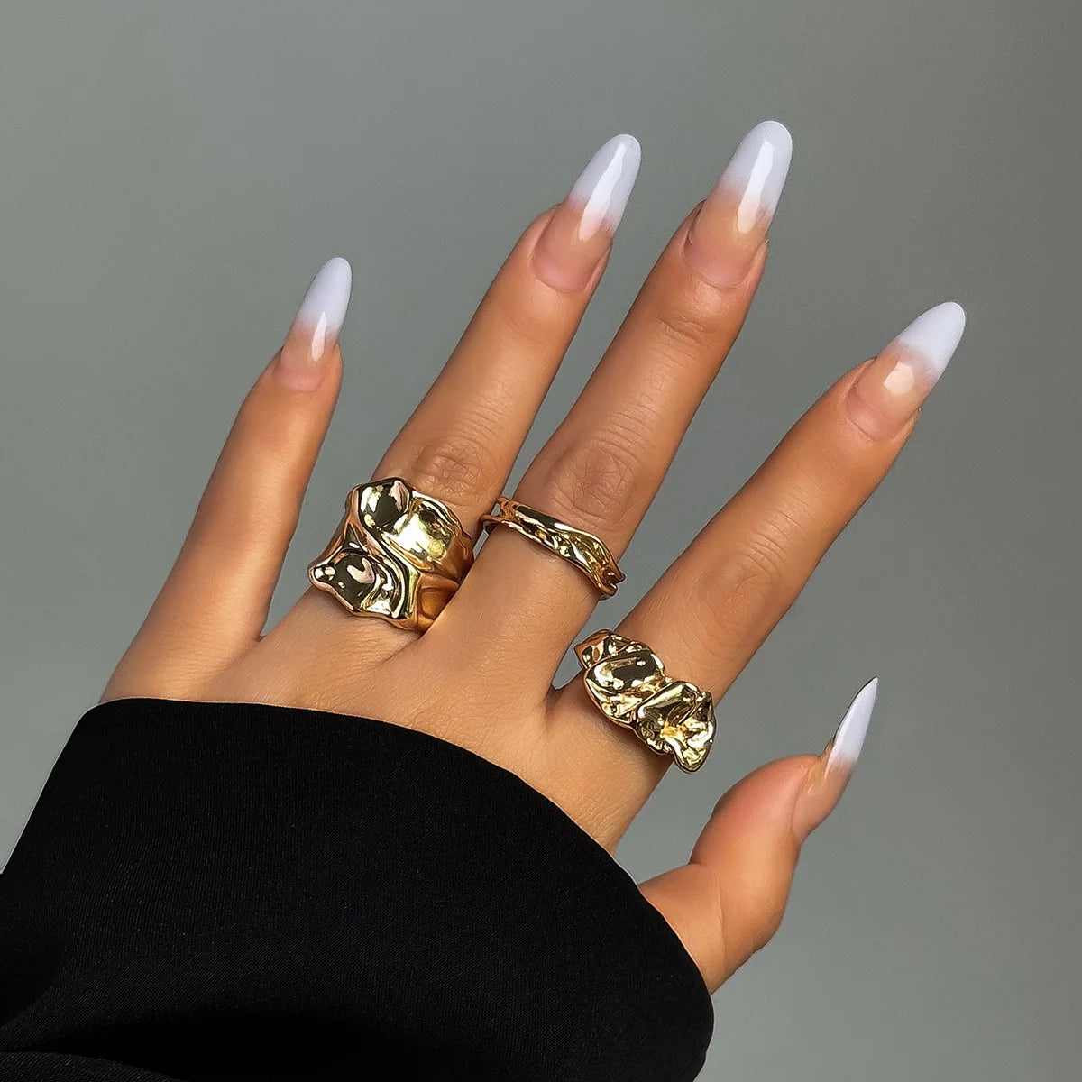 3Pcs Vintage Irregular Pleated Open Ring