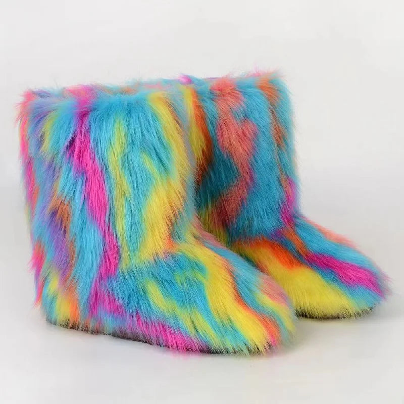 Y2K Fluffy Mid-calf Boots Winter