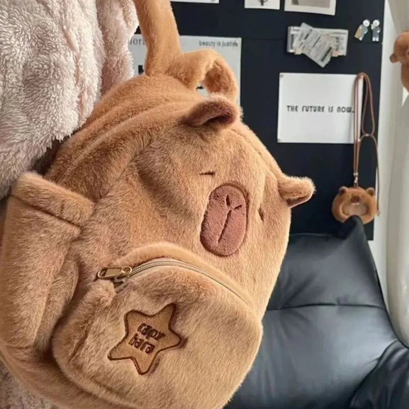 Kawaii Capybara Plush Backpack for