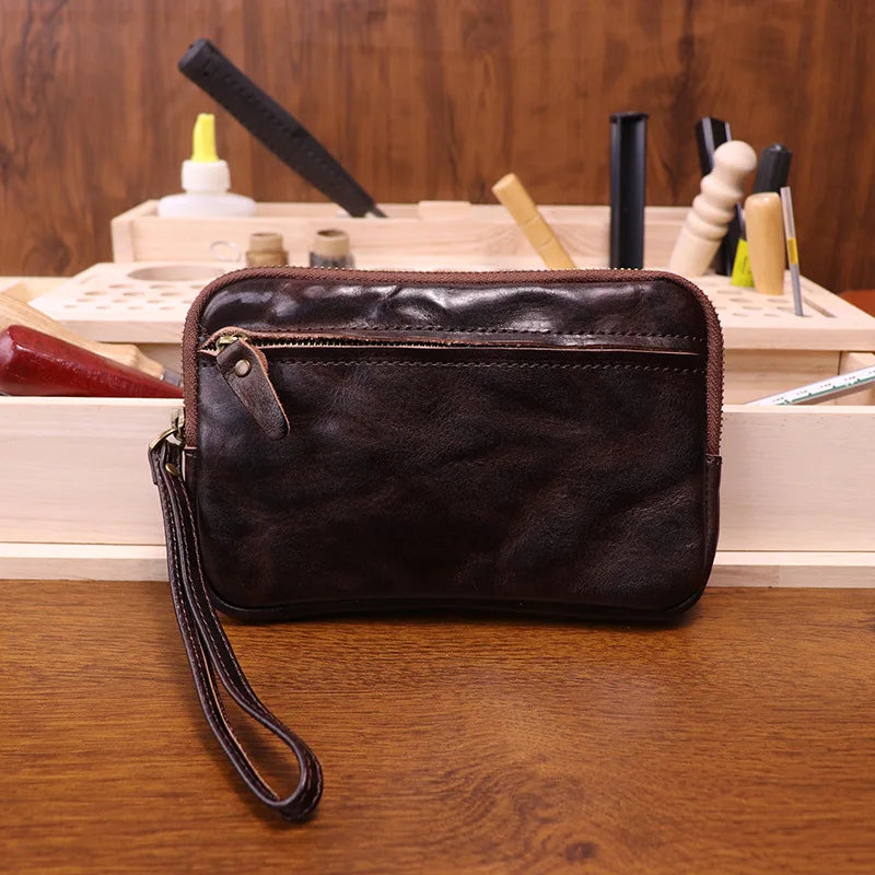 Vegetable Tanned Leather Zipper Purse