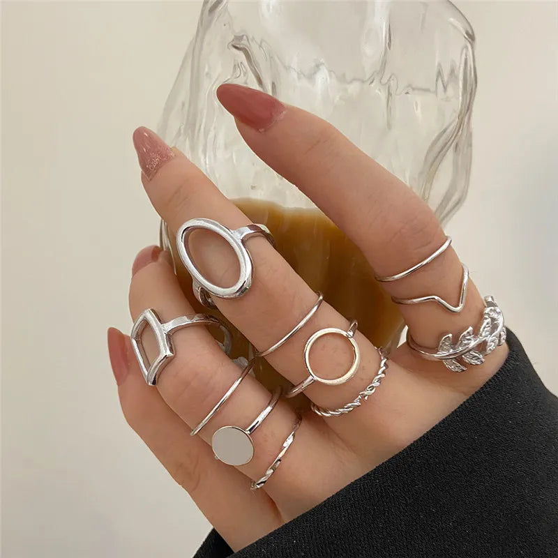 Silver Color Crystal Rings Set Women,