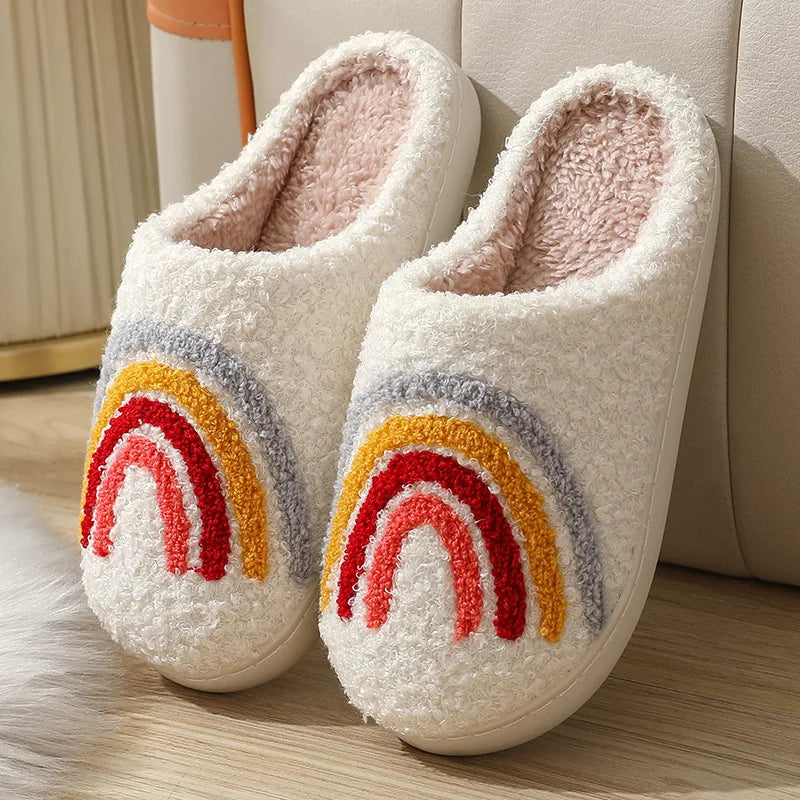 Popular Colorful Rainbow Plush Slippers