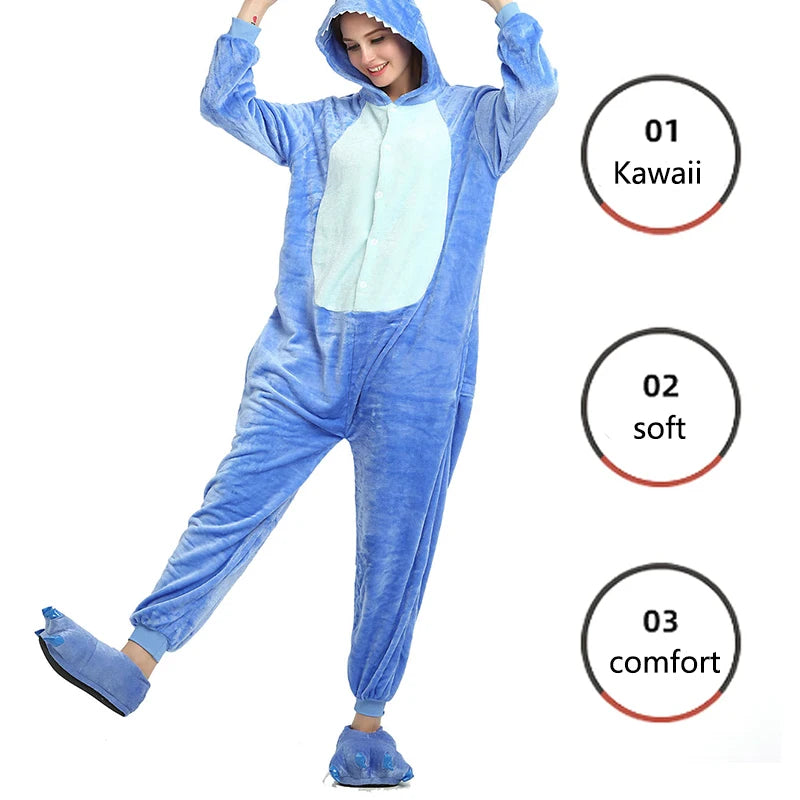 Flannel Cartoon Animal One-Piece Pajamas