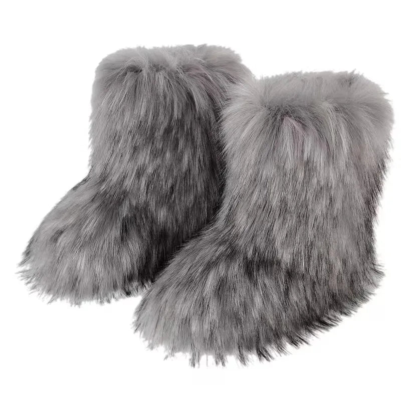 Y2K Fluffy Mid-calf Boots Winter