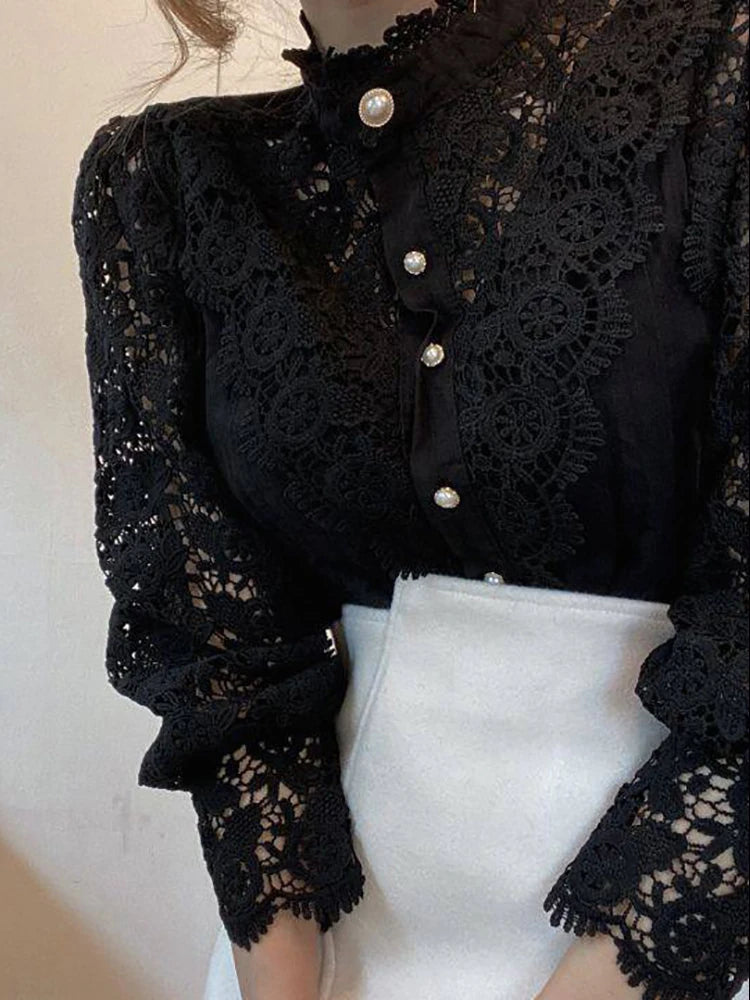 Women Chiffon Button Turtleneck Shirt