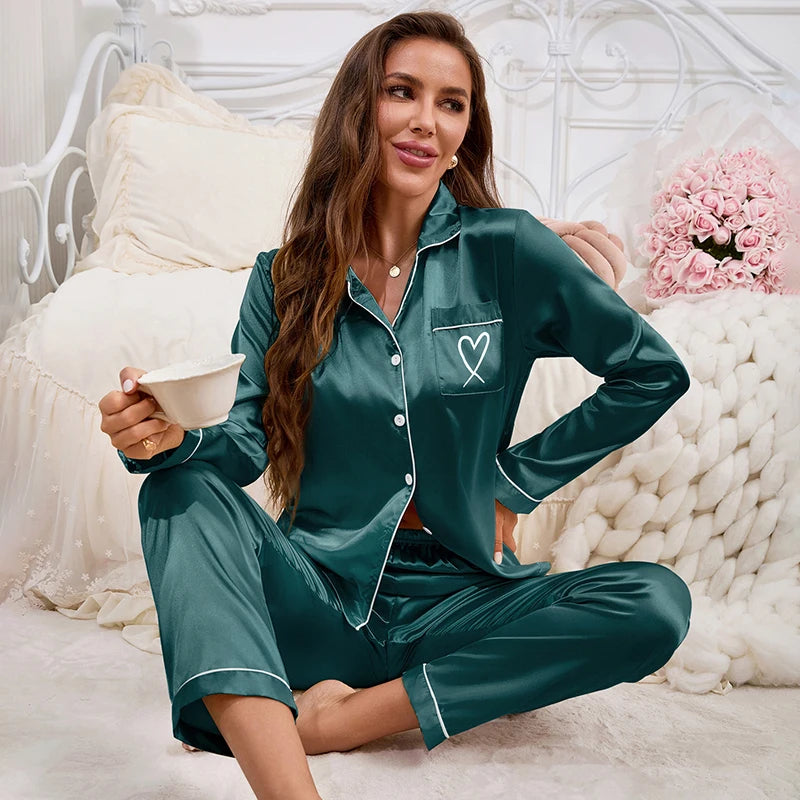 Women Pajama Set Embroidery Long