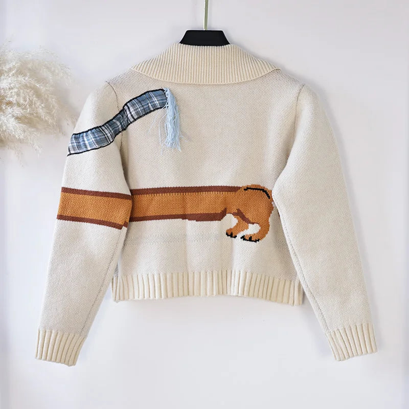 Chic Puppy Pattern Knit Cardigan