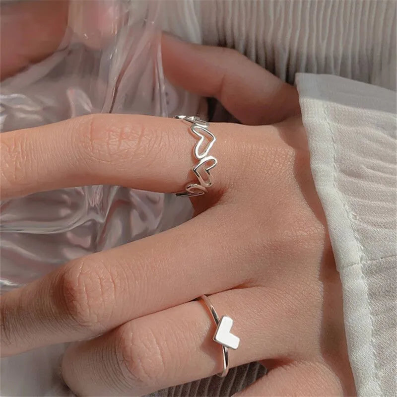 Silver Color Crystal Rings Set Women,