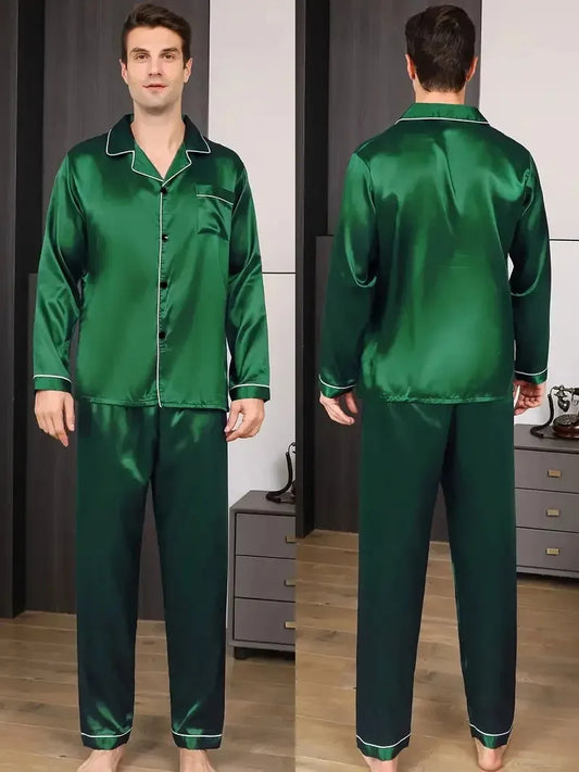 Men Pajamas Set Silk Satin