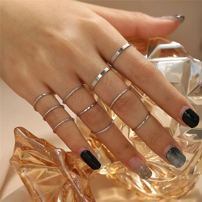 Silver Color Crystal Rings Set Women,