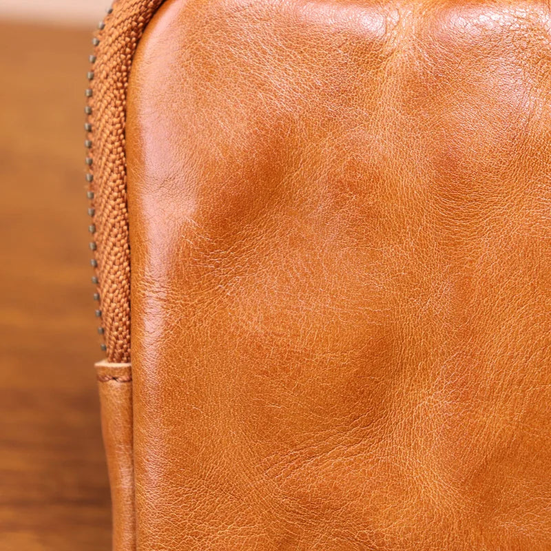 Vegetable Tanned Leather Zipper Purse