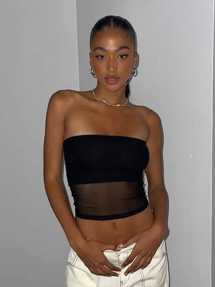 Mesh Corset Black Crop Top