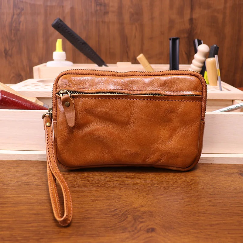 Vegetable Tanned Leather Zipper Purse