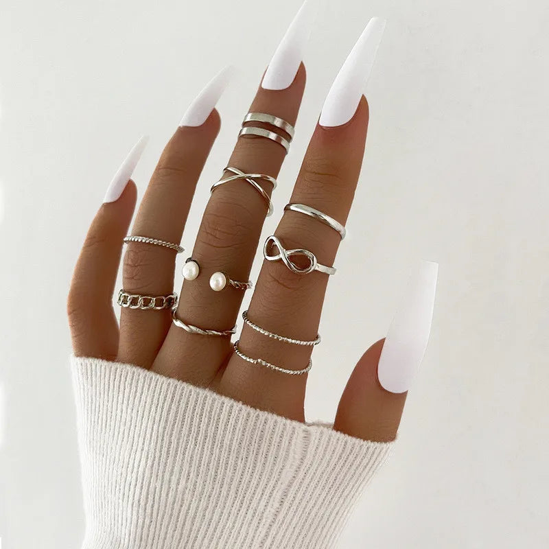 Silver Color Crystal Rings Set Women,