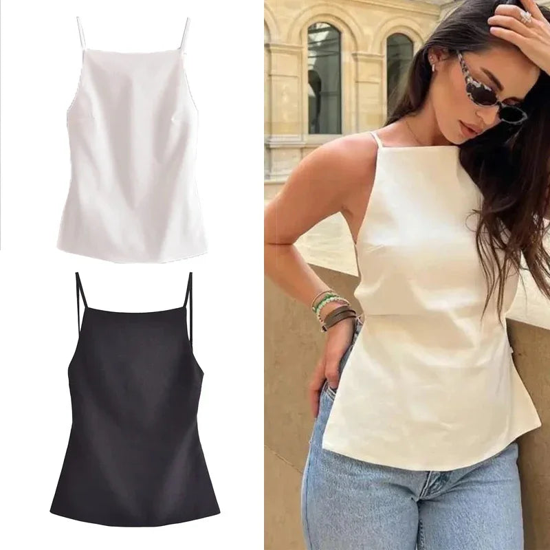 ASDS Sleeveless Black White Crop