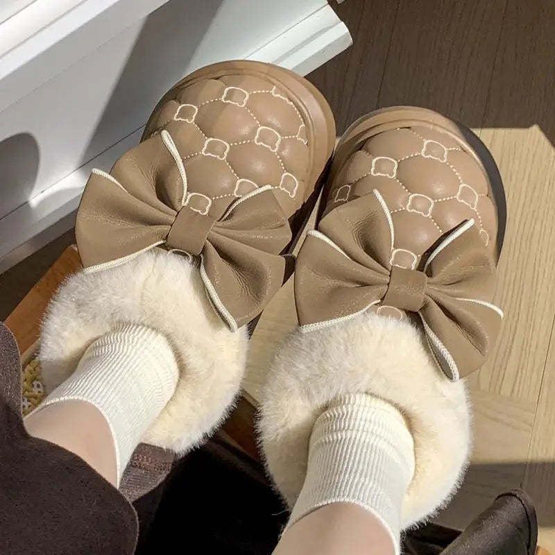 Platform Ankle Boots Female Bowknot