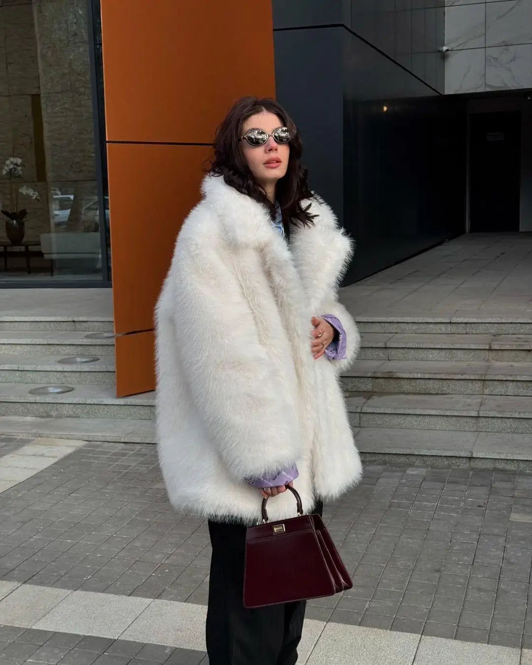 Mid-Length Women's Fur Coat Suit