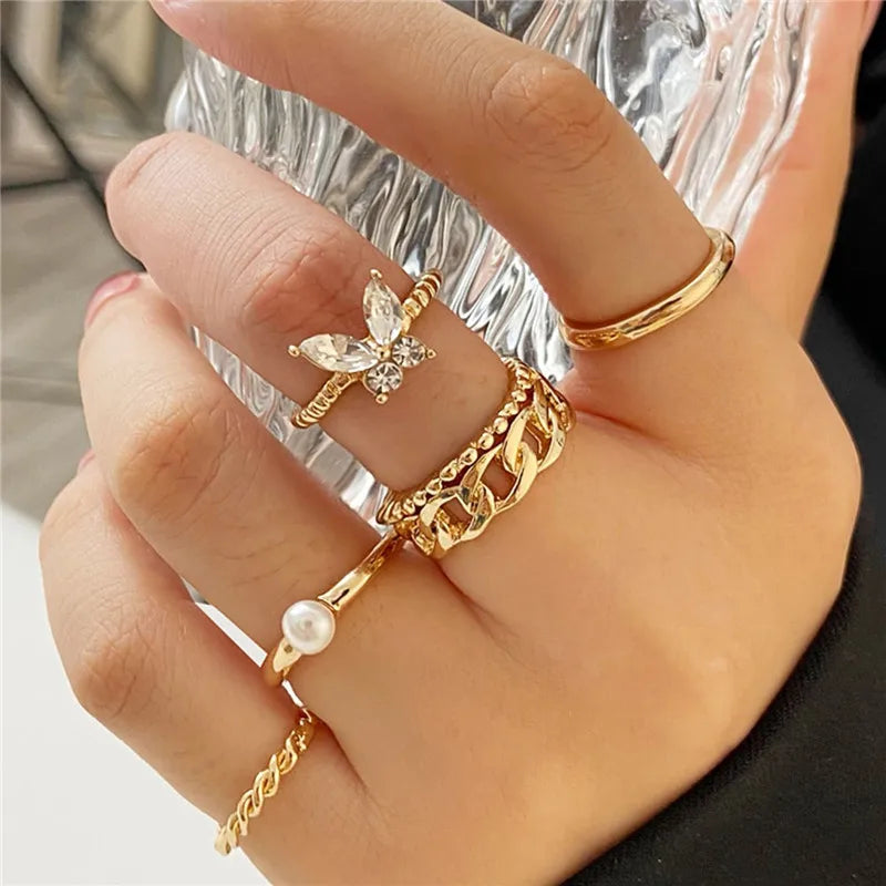 Silver Color Crystal Rings Set Women,