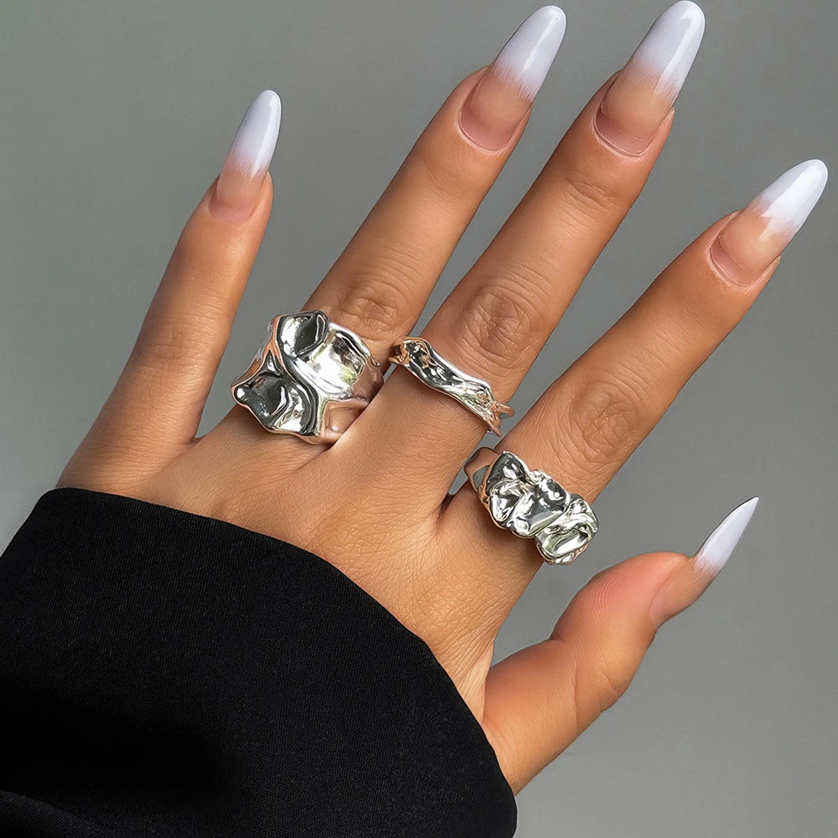 3Pcs Vintage Irregular Pleated Open Ring