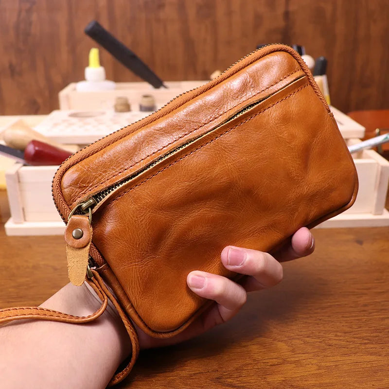 Vegetable Tanned Leather Zipper Purse