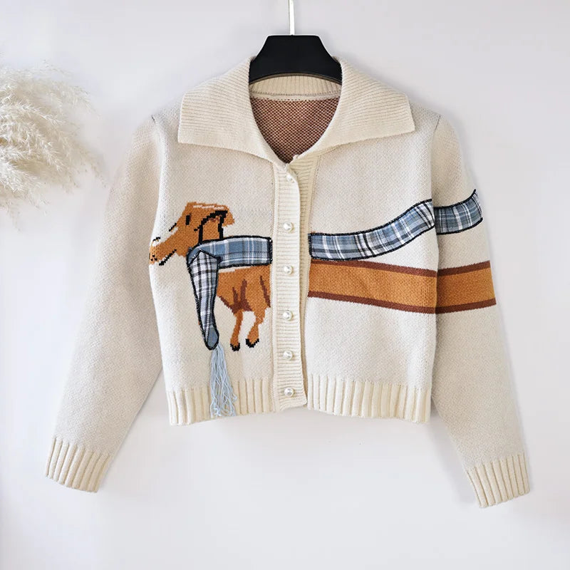 Chic Puppy Pattern Knit Cardigan