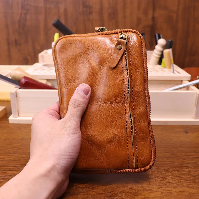 Vegetable Tanned Leather Zipper Purse